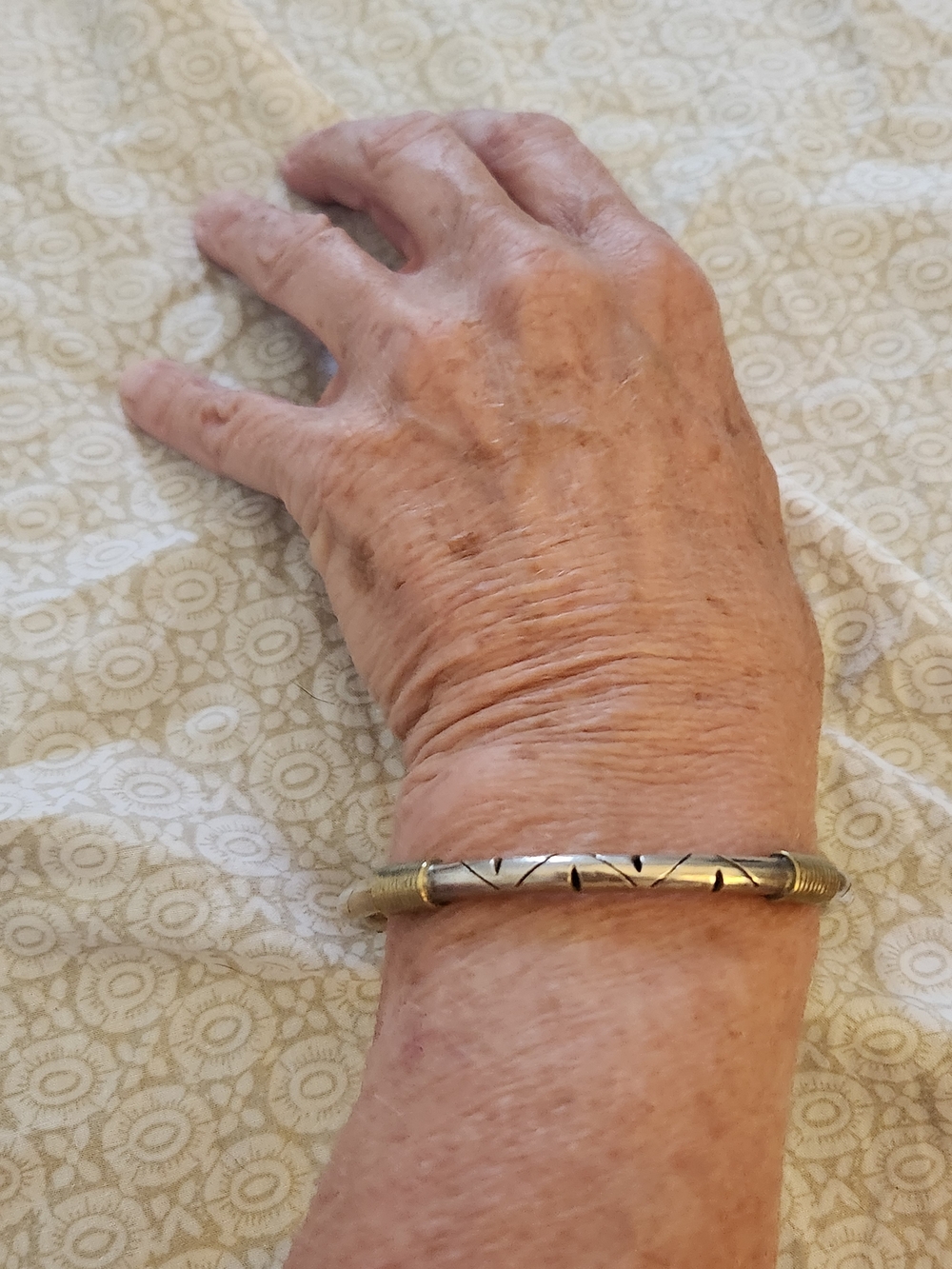 TaxcoSterling Silver and Gold-Tone Carved Tube Bangle Bracelet - Women's Jewelry - Picture 7 of 10